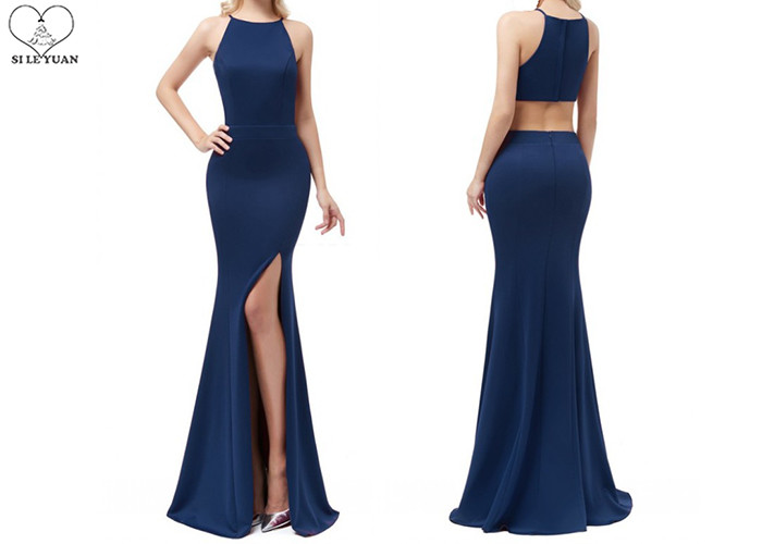 Mermaid Wedding Bridesmaid Dresses Floor Length High Slit Wine Elastic Fabric