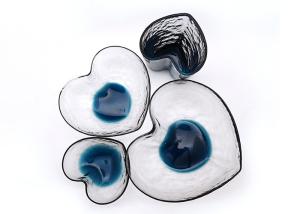 Buy cheap Creative Heart Shape Empty Glass Jars Clear / Blue Glass Plate Sauce Fruit Bowl / Tray product