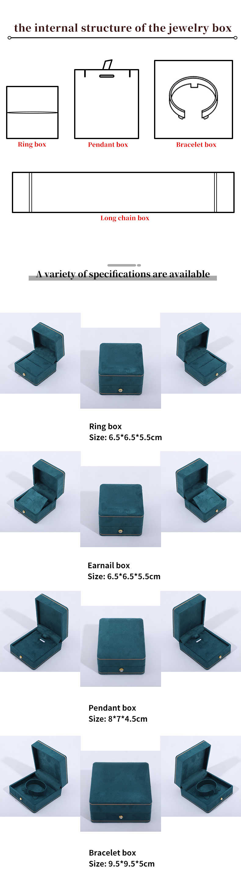 Wholesale manufacturing Luxury Jewellery Box Personalized Custom high quality Necklace Bracelet Earrings Ring jewelry set Packaging Velvet blue