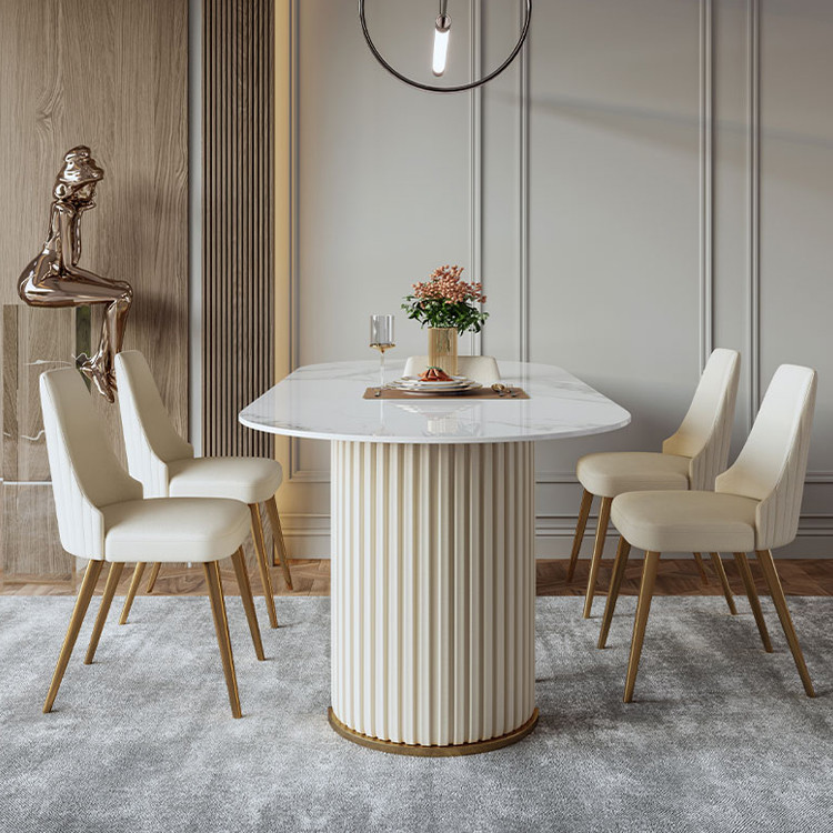 Metal Base Rock Board Dining Table Grey Marble Dining Table Set