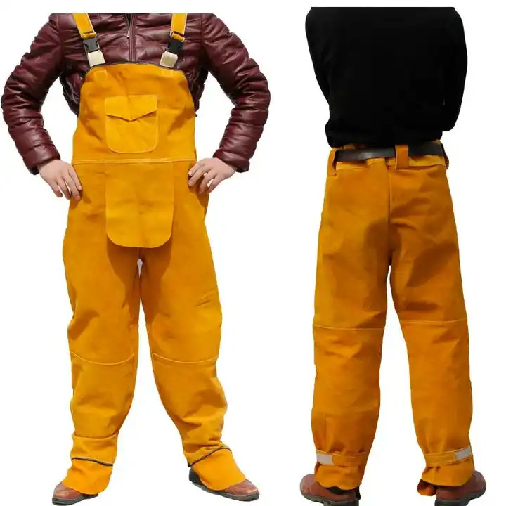 Real Cow Leather Mens Heat Proof Electric Welding Workwear Workshop Uniforms Electrician Coveralls Coat Pants Protective