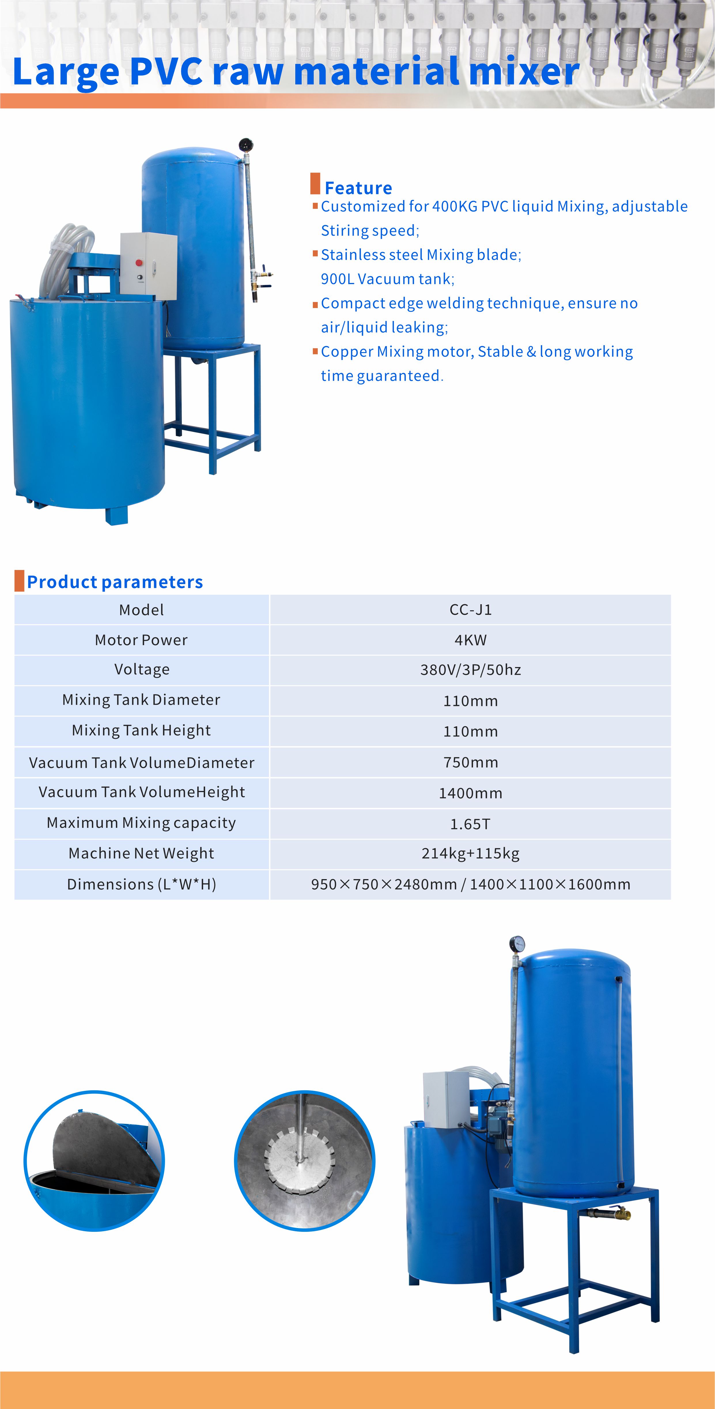 1600L Max Loading Capacity PVC Mixing Machine 4kW Industrial Paddle Mixer Machine