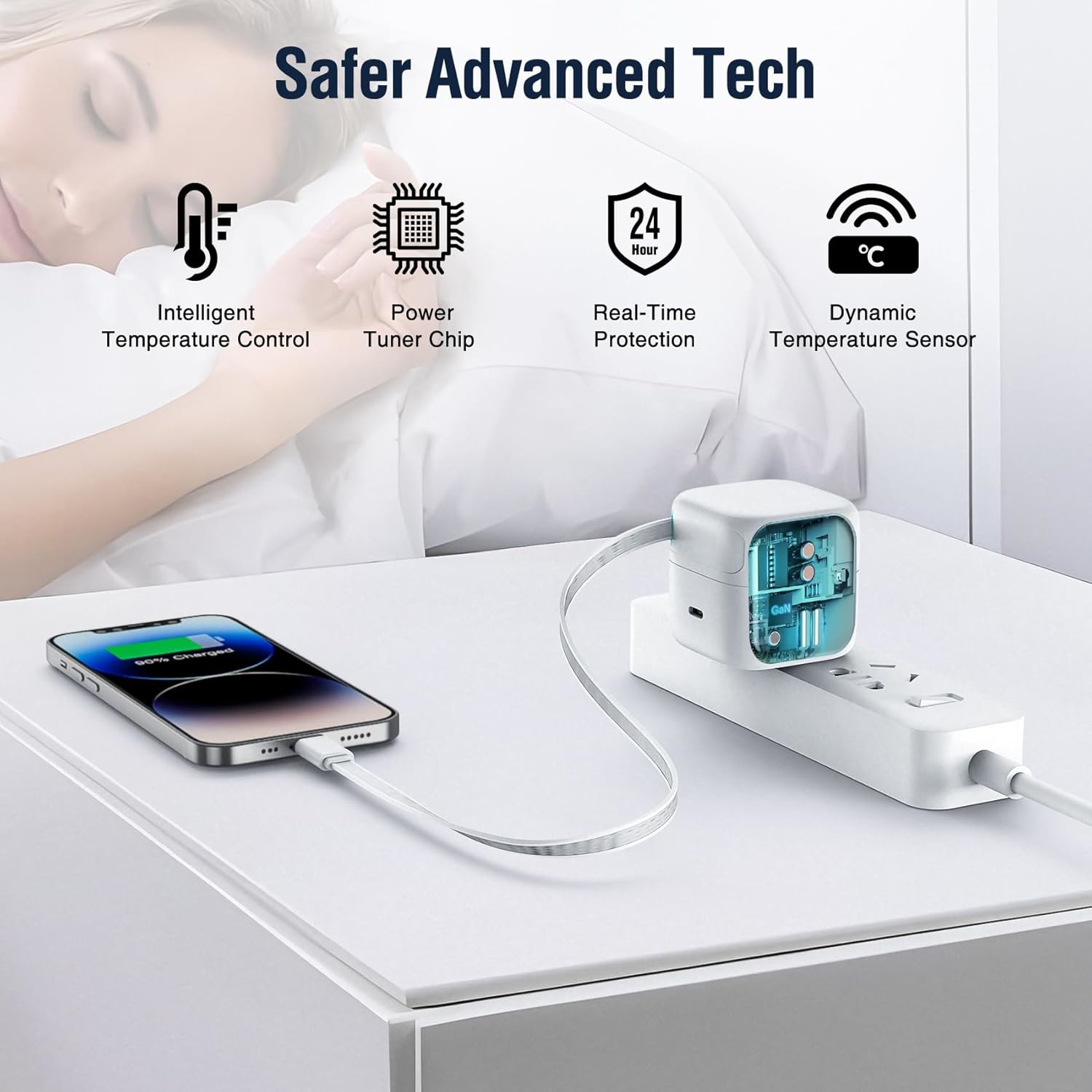 Eu Plug 35W PD GaN Type C Desktop Power Adapter With Magnetic Retractable Cable