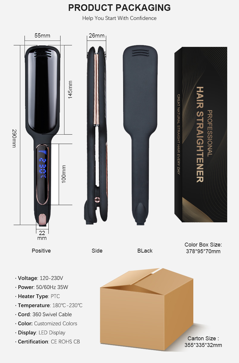 450 Degrees Electric Ceramic Hair Straightener Flat Iron LCD Display