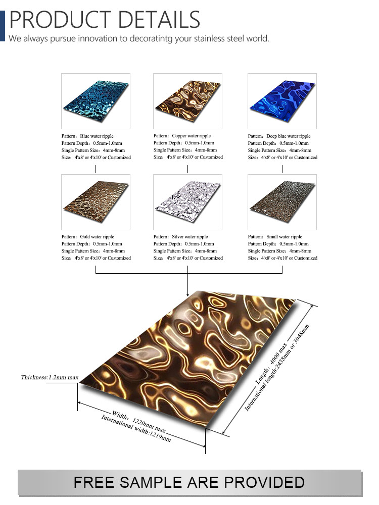 AISI Water Wave Stainless Steel Ceiling Panel Champage Gold Coated 304 Mirror PVD