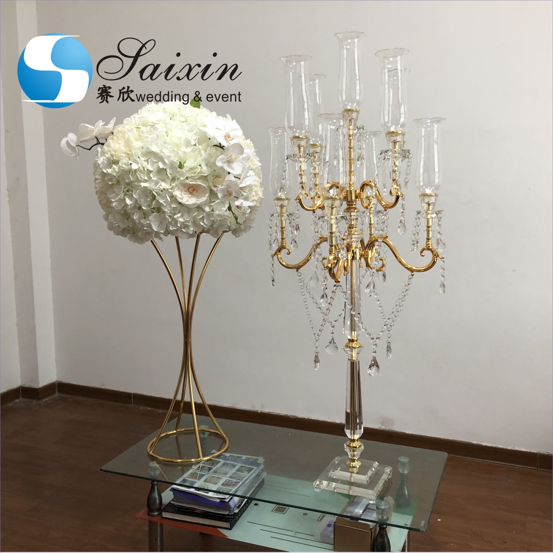 New custom pink artificial flower ball arrangement for wedding decoration