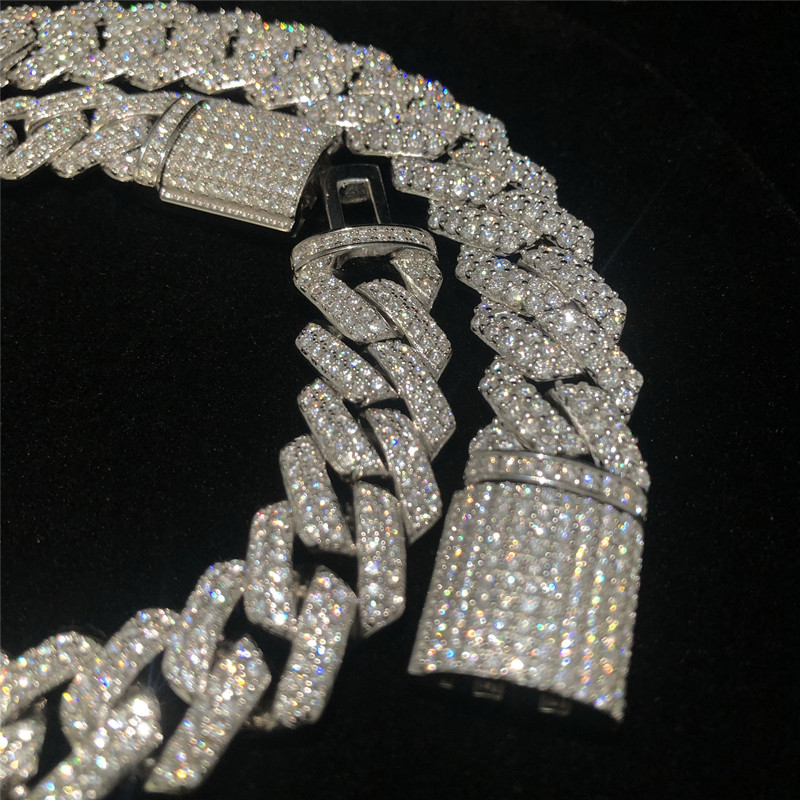2 Row Moissanite Cuban Link Luxury Men Cuban Link 14mm Gold Plated