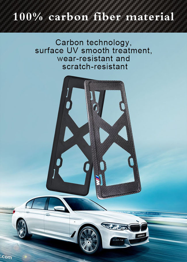 Logo Printed Glossy Twill Carbon Fiber License Plate Frame
