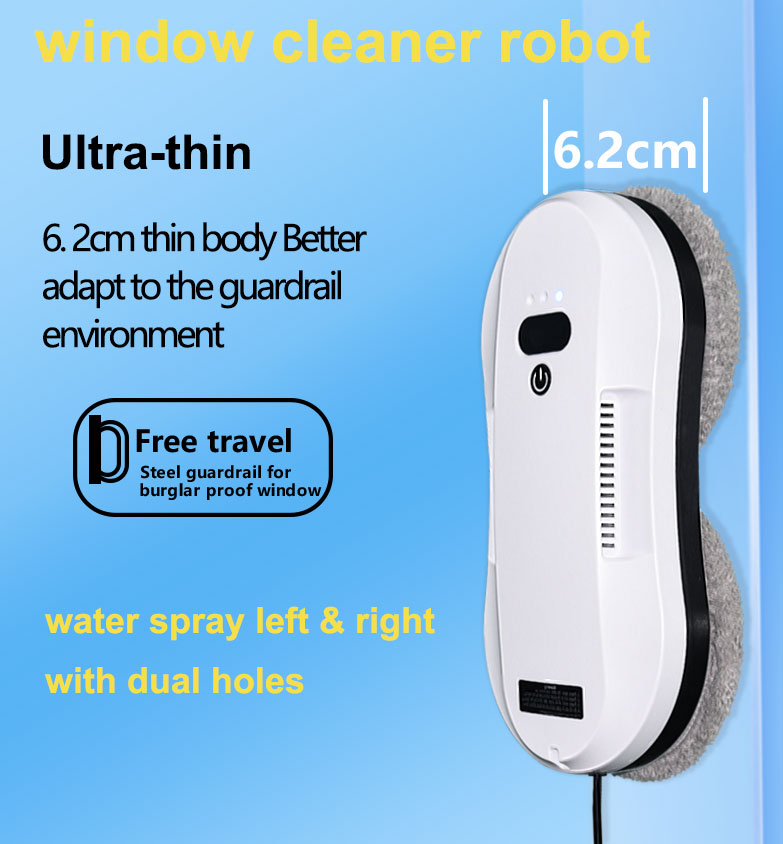 80W Electric Window Cleaner Robot Vacuum Cleaner with 2.4G Wifi Blue Tooth Tuya App Control