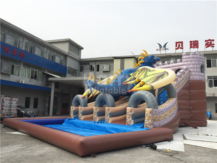 Industrial Commercial Grade Dragon Big Inflatable Water Slides 15*11*8m Customized