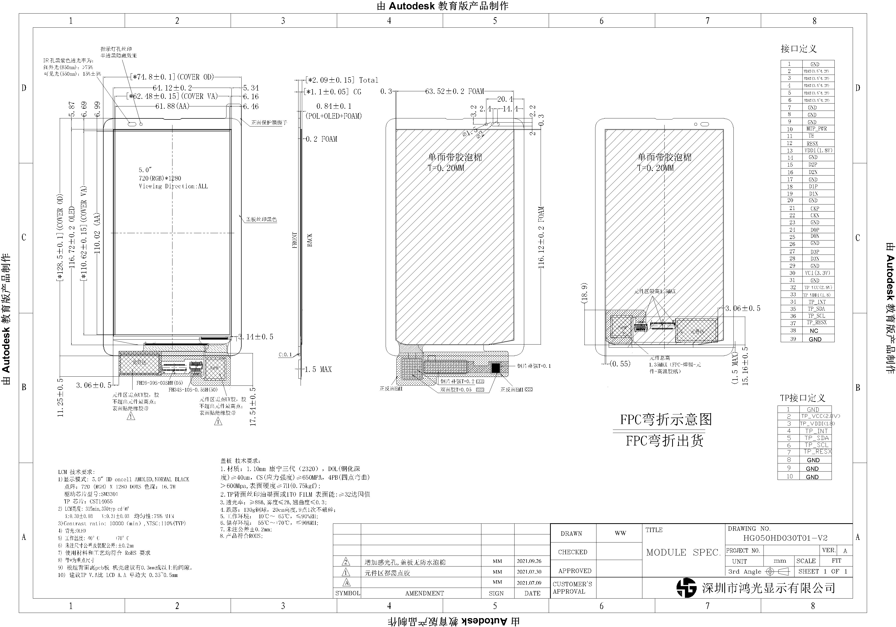 5.0 Inch MIPI Interface lCD TFT Display Panel 720x1280 AMOLED