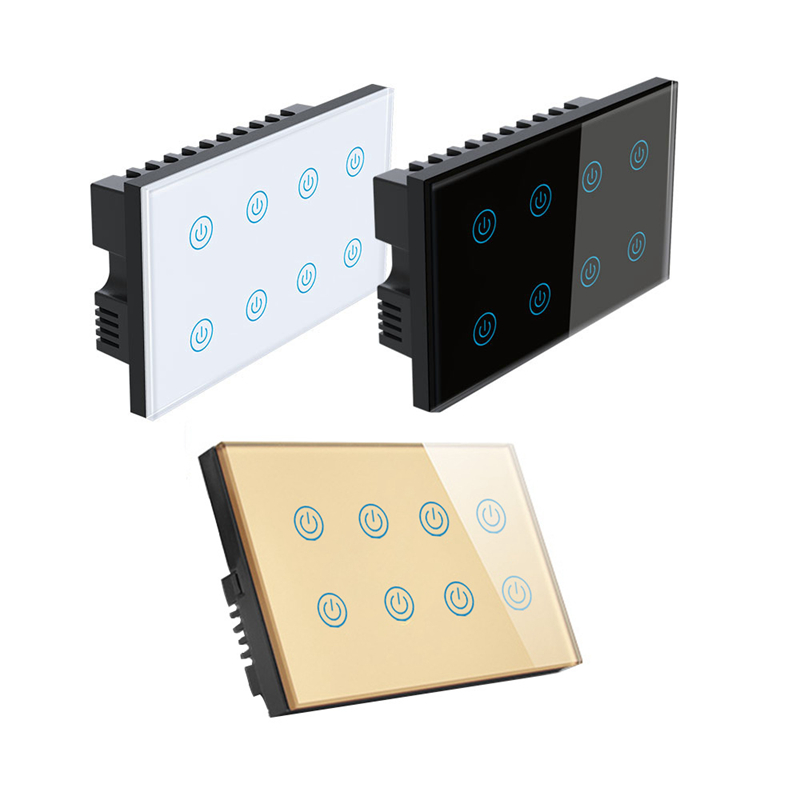 250V Smart Light Switch Wall Remote Control 8 Gang Touch Panel Switch UK EU Gold White Black