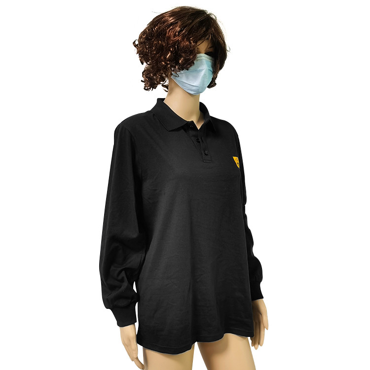 ESD Long Sleeve POLO Shirt With ESD Symbol Meets Garment Standard EN 61340-5-1