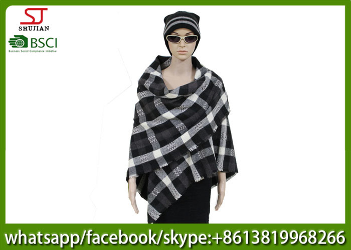 Woven plaid tassel poncho 239g140*140cm100%Acrylic best price high quality direct factory supply BSCI keep warm