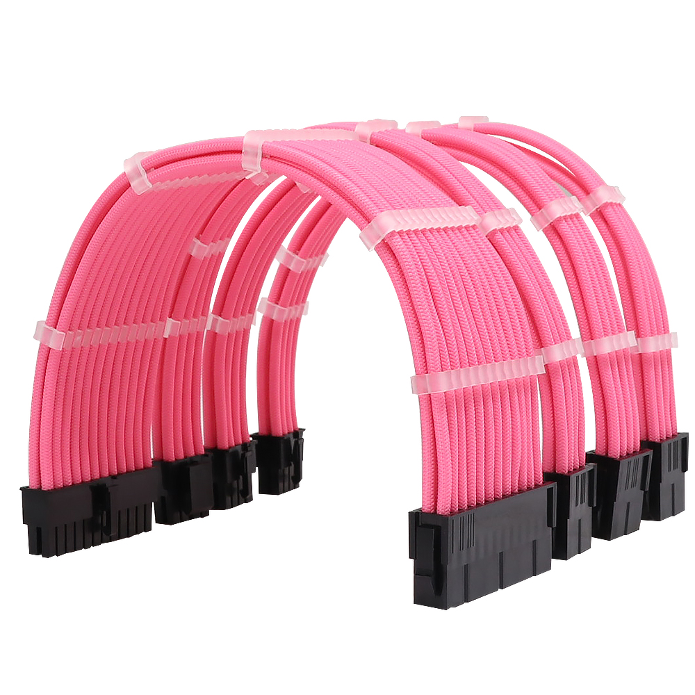 Sleeved Cables Kit 18AWG 30cm ATX 24-pin CPU4+4-pin PCI-E 6+2-pin PCI-E 6-pin for ATX Power Supply Cable(Pink)