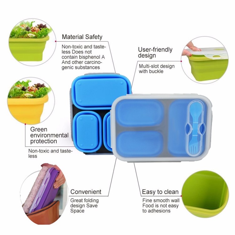 3 divider silicone folding lunch box camping food for work picnics lunch container