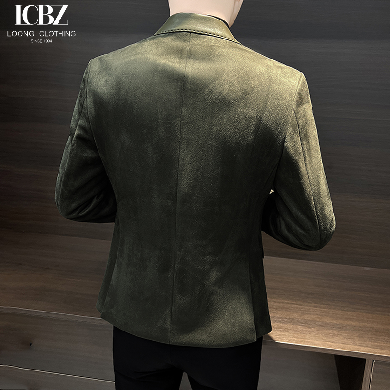 Single Breasted Men's Leather Jacket End Splicing Design Casual Small Suit for Adults