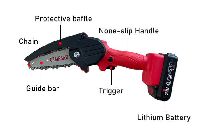 21V Powerful Motor Mini Electric Chainsaw 4 Inch Cordless Power