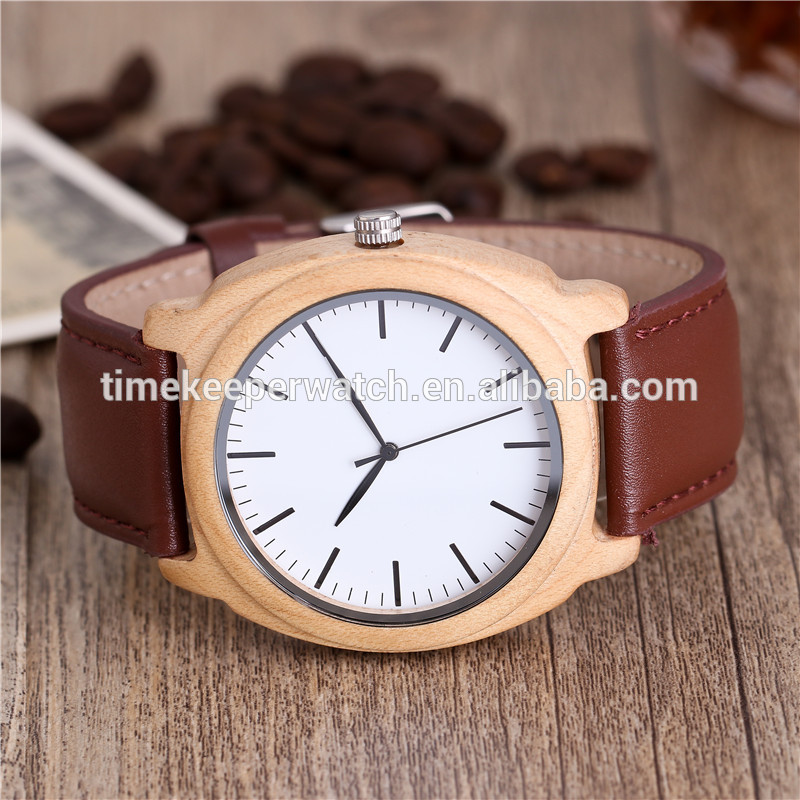 Aliexpress hot selling high quality wood case watch genuine leather strap mens luxury watch
