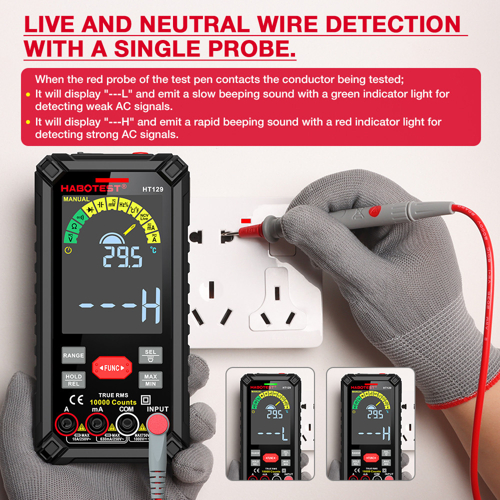 HT129 10000 Counts Digital Multimeter Smart Anti-burn DC AC Voltage Current True RMS Voltmeter Rechargeable Multitester