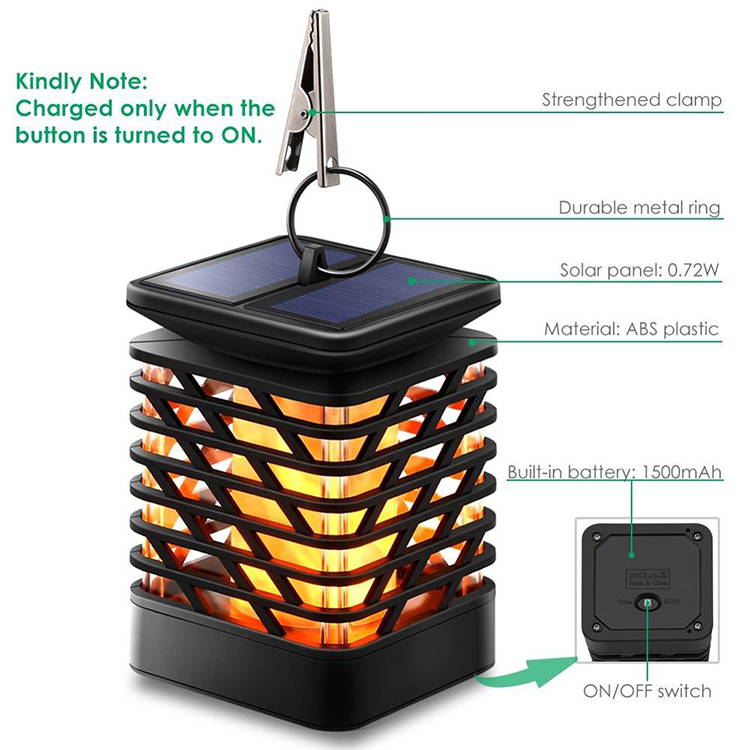 Decorative Party Solar Flame Garden Lights Outdoor Hanging For Garden Landscape