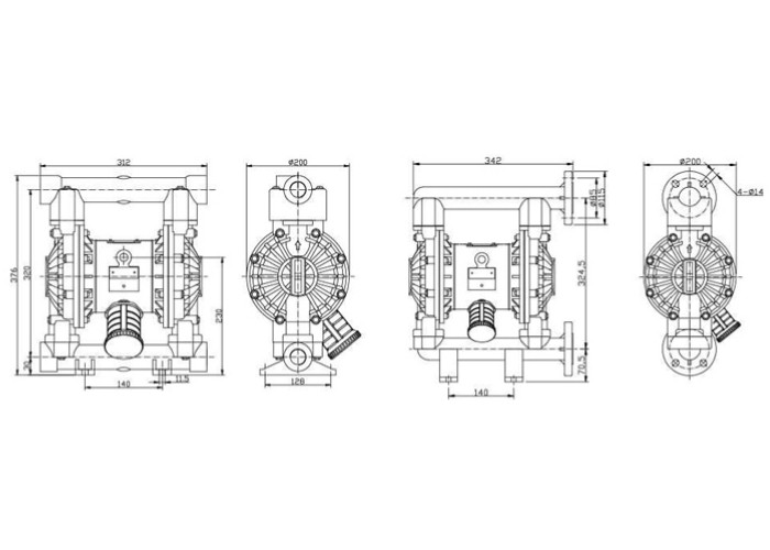 Polypropylene Pneumatic Diaphragm Pumps ETP 40gpm 150L / min suction height 5m