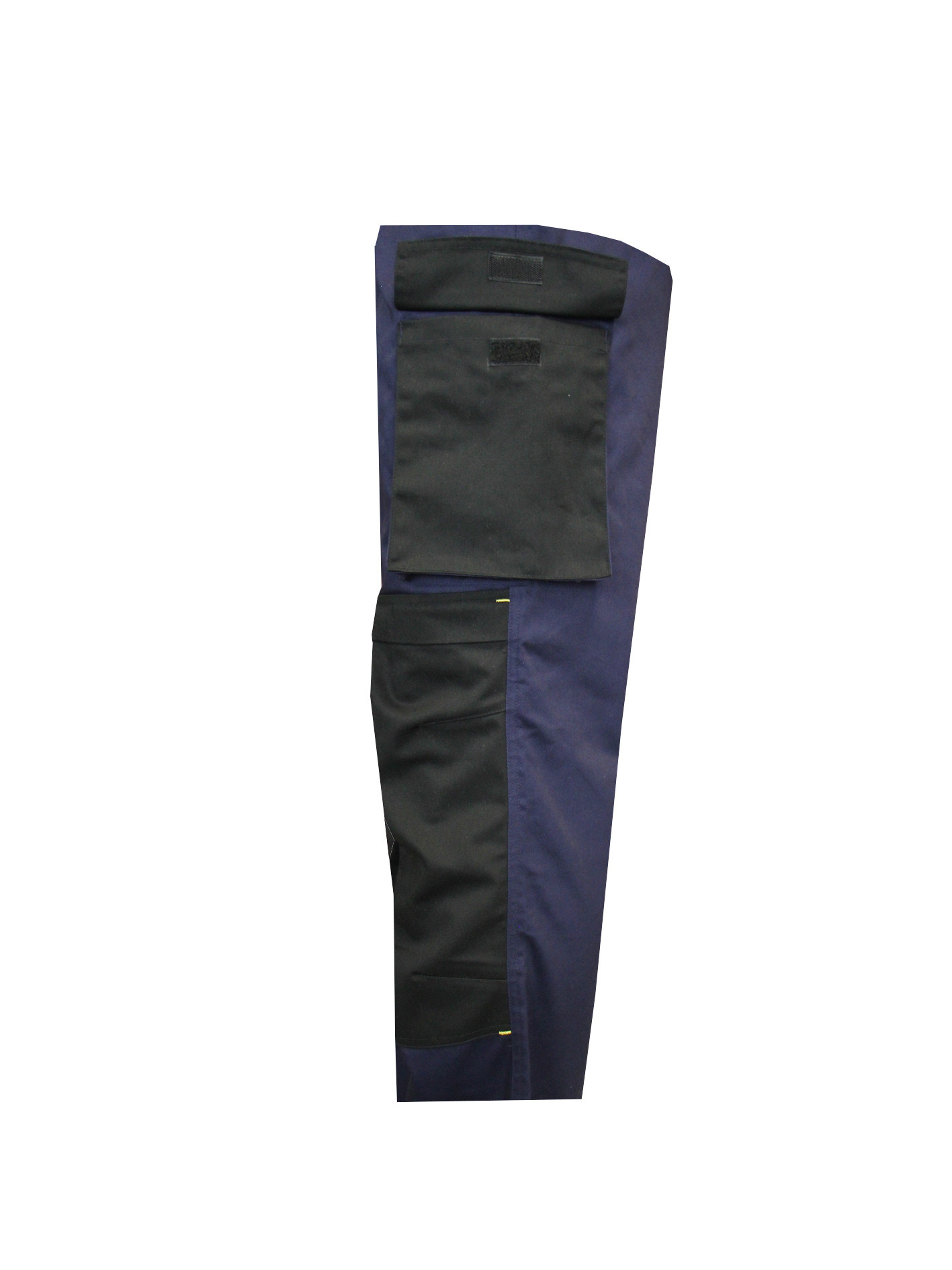 340 GSM 100% Cotton Black Contrast Navy Work Pants With Bellow Pockets Zipper Velcros
