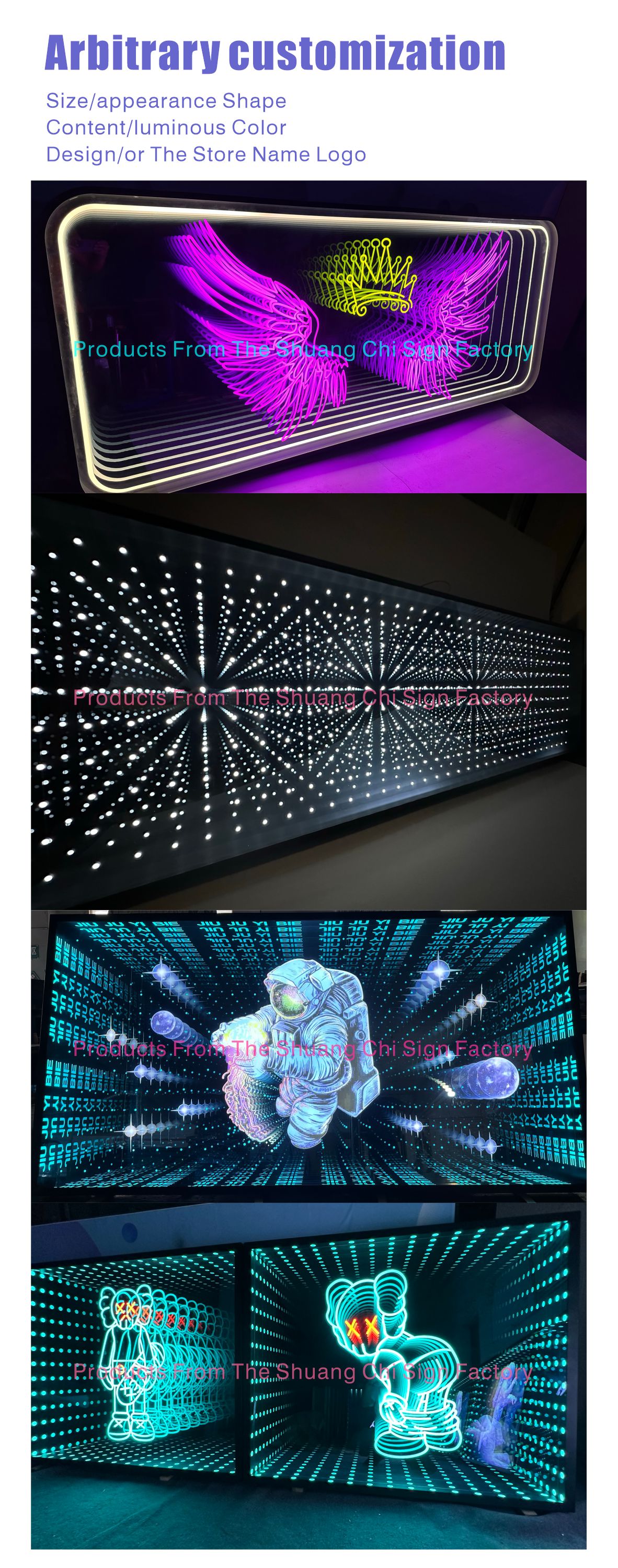 Wall Screw Fix Installation Stainless Steel Housing 3D LED Abyss Mirror Customization