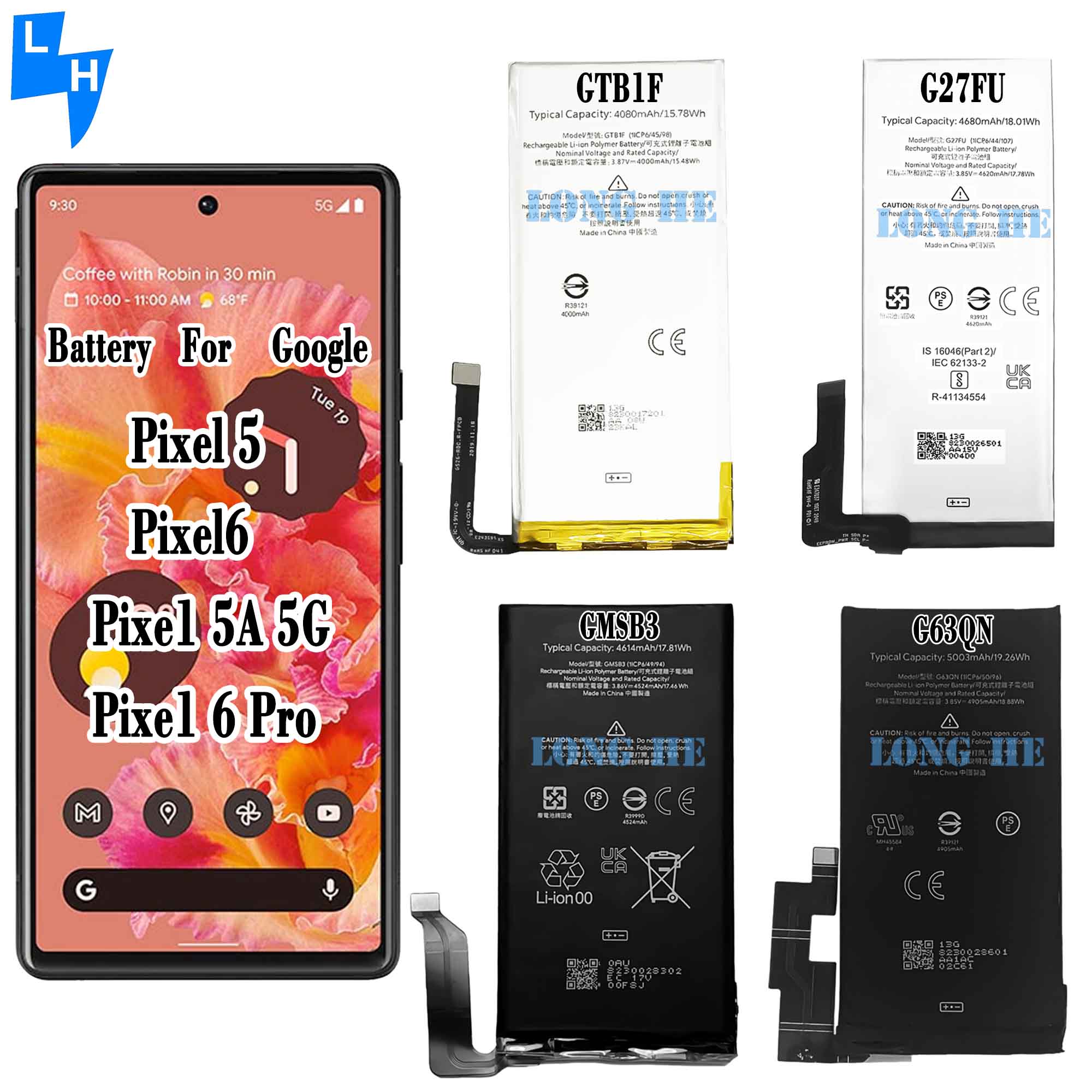 Full Range Battery for Google Pixel 5A 5G 5XL 6 6PRO 6A Stocked Supply Options