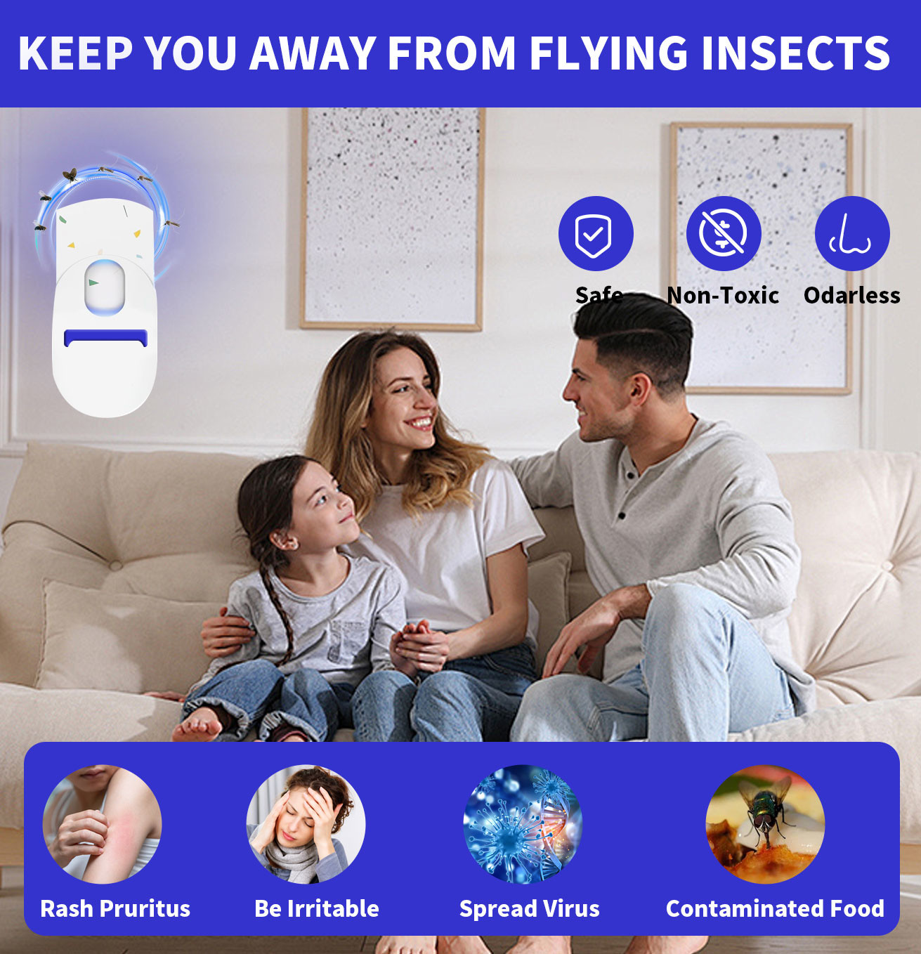 JZ Pest Control Indoor Household Plug in Style UVA LED Blue Light Electric Power Automatic Fly Catcher