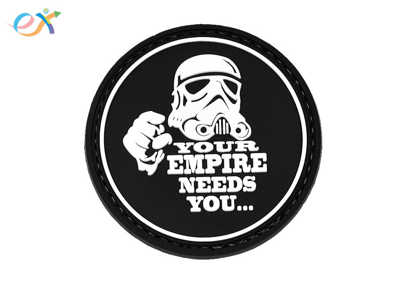 Custom Round Shape Skull PVC Rubber Patches With Hook And Loop Backing