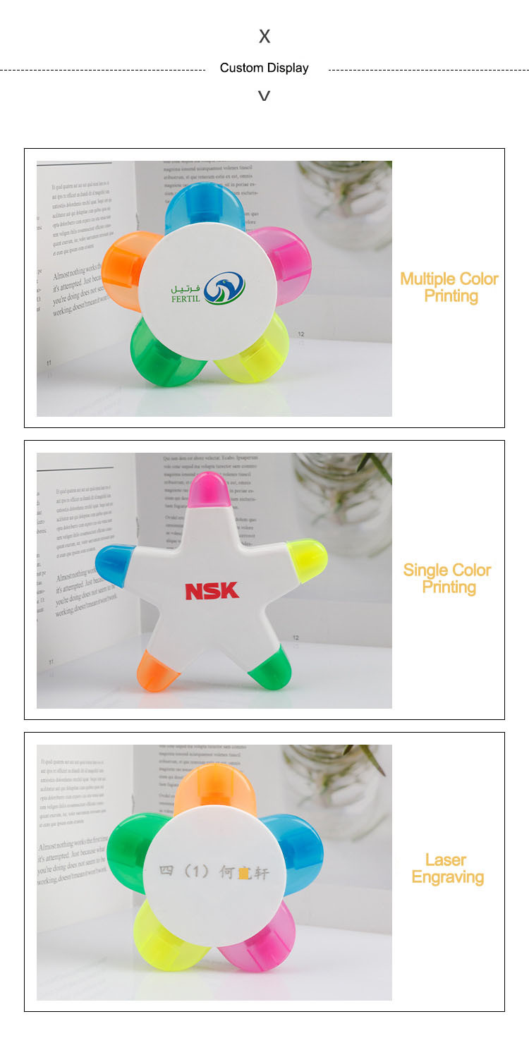 Kids Cute Triangle Highlighter Pen 3 Color In 1 Brush Tip Fluorescent Marker Pen