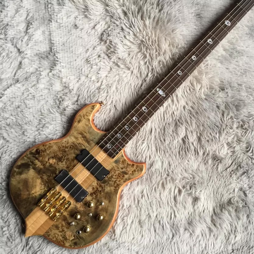 Custom 4 Strings Neck Through Body Alembic Style Electric Bass Guitar Tree Burl Top
