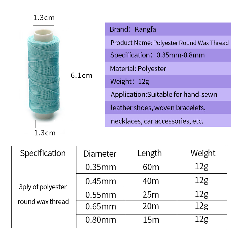 1mm 100% Polyester Leather Round Waxed Thread for Hand-sewn Leather Long-lasting