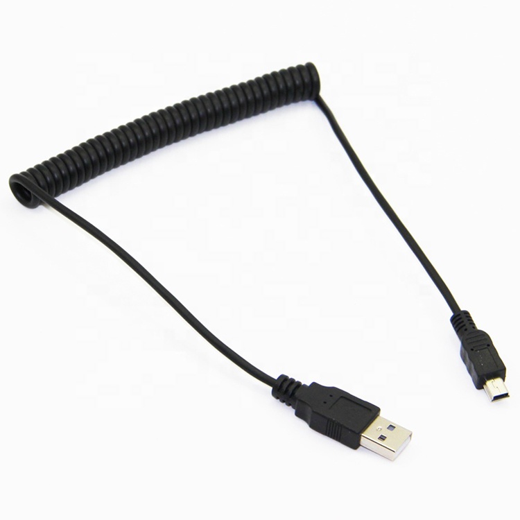 High Quality Spring Coiled Data Charging Mini USB 2.0 Extension Charger Cable for Camera PS3 Camera