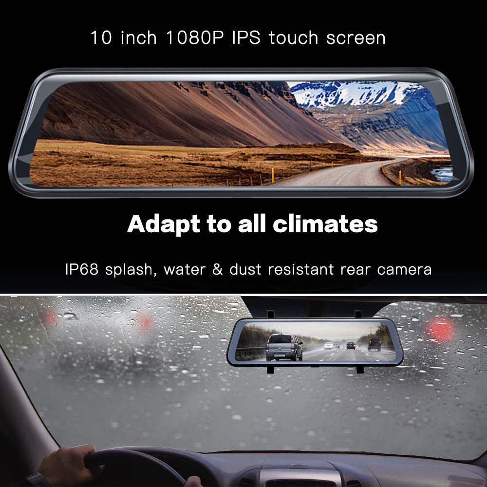 Mirror Dual Backup 9.66 Inch HD 1080P Car DVR Dash Cam Touch Screen