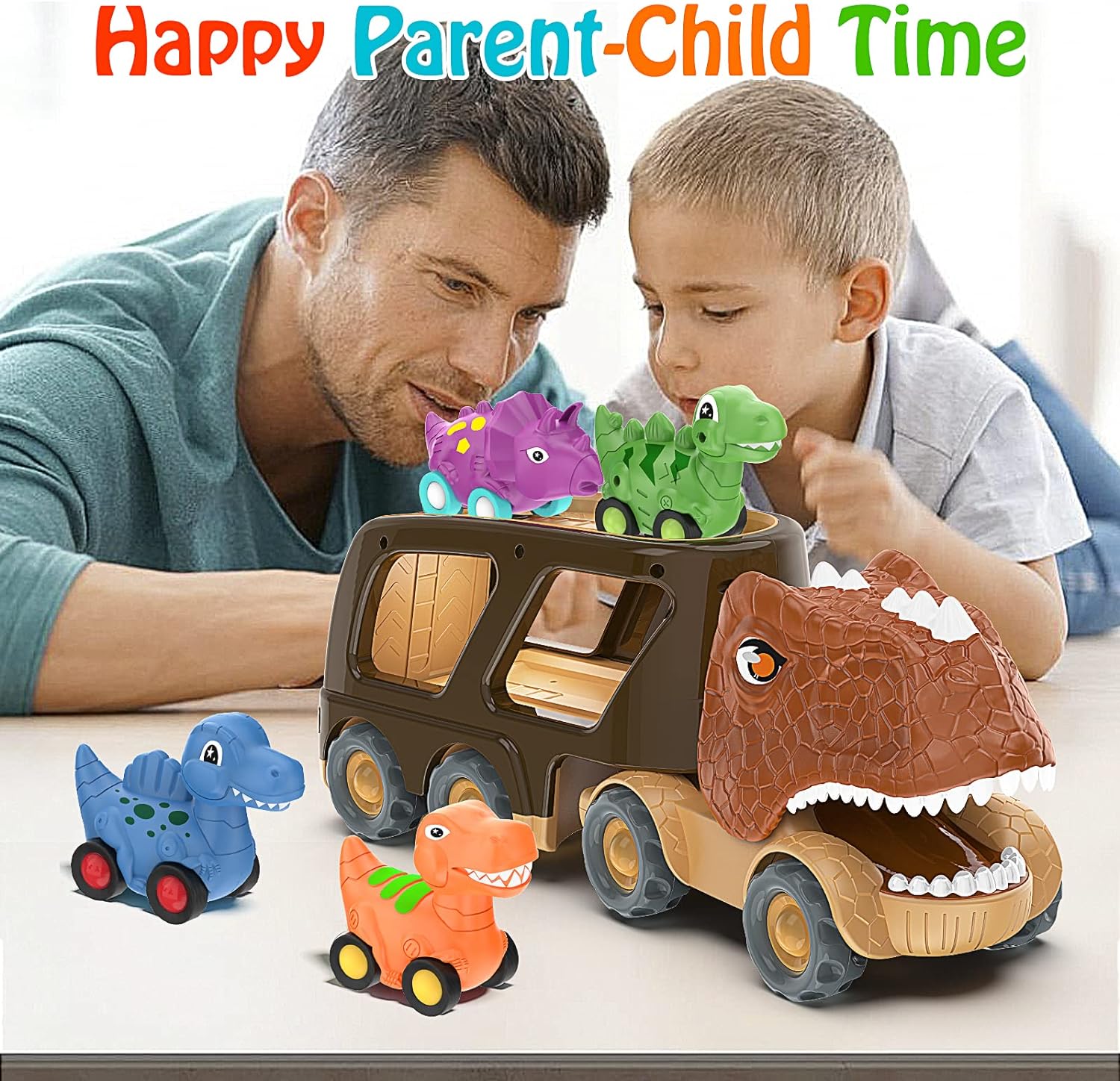 Friction Power Carrier Truck Pull Back Dino Car Dinosaur Car Toy for Kids and Toddlers