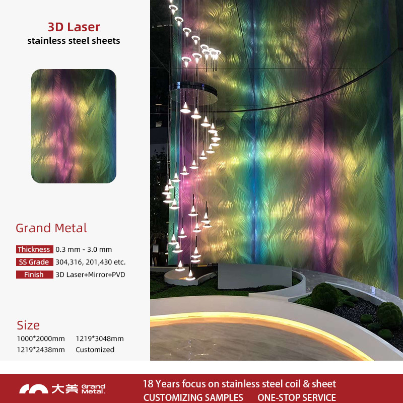 Customizable 304 Stainless Steel Metal Decorative Sheet 3D Laser Finish