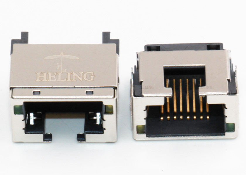 Right Angle RJ45 Female Connector , Shielded Low Profile RJ45