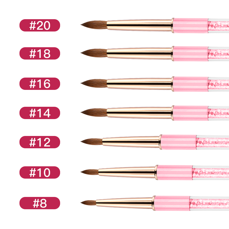 Manicure Pink Handle Acrylic Nail Brush Sable Round Nail Brush Size 6 8