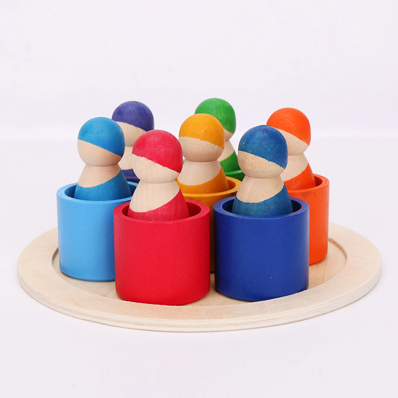 Brown 18cm Rainbow Wooden Building Blocks Toy Creative Educational