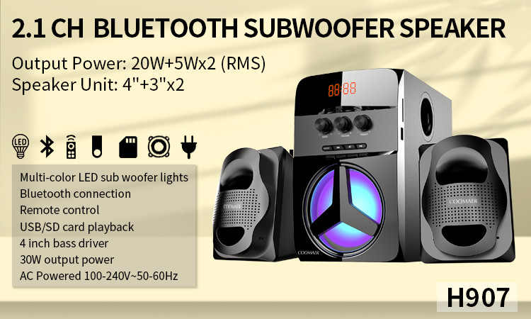 High End RGB Light Design 2.1 Music Speakers With 4Ω Subwoofer Impedance