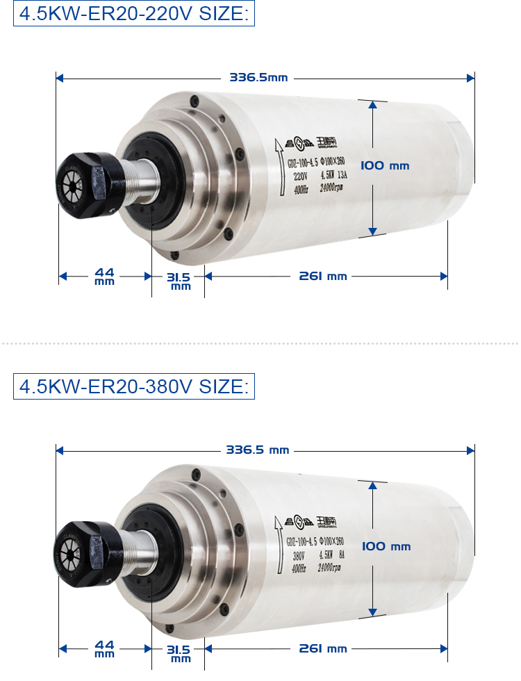 24000rpm 400hz 220v/380v 4.5kw Water Cooled CNC Router Spindle Motor Milling for Milling