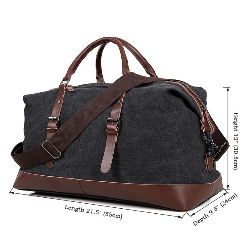 Large Grey Canvas Mens Luggage Duffel Bags For Outdoor 21.5" L X 9.5" D X 12" H
