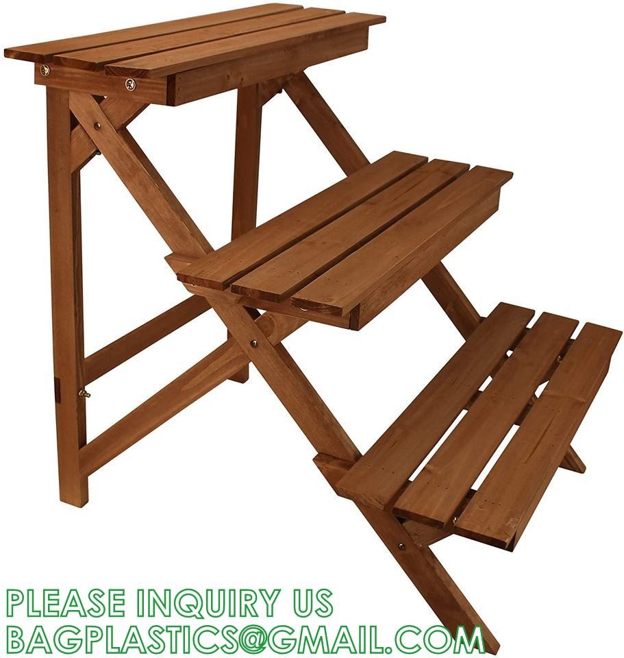 Wood Plant Stand Ladder Plant Shelf, Flower Pot Display Rack Freestanding Planter Holder for Organizer Multiple