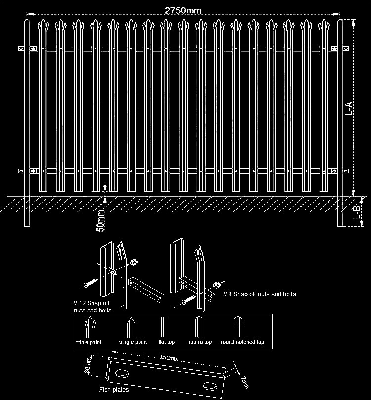Q235 Steel D Pale Palisade Welded Wire Garden Fence