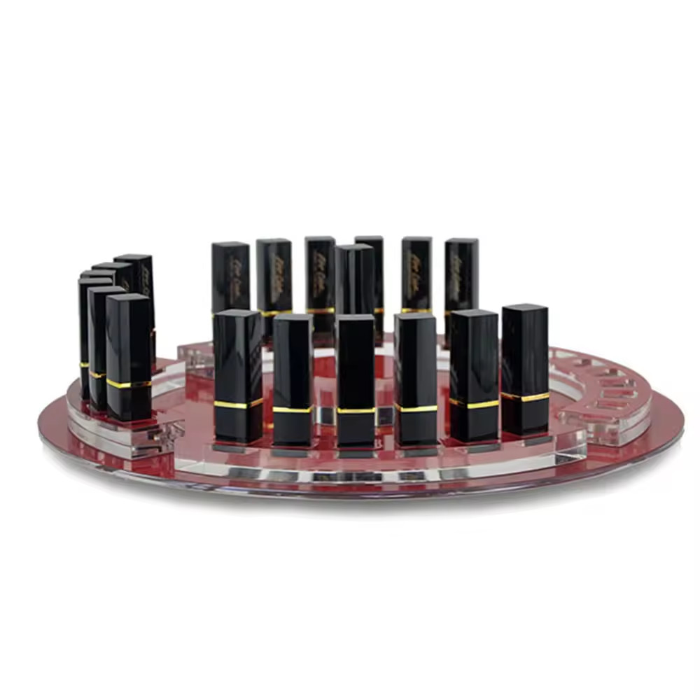 Round Rotating Acrylic Lipsticks Display Stand Holder For Cosmetics Brands