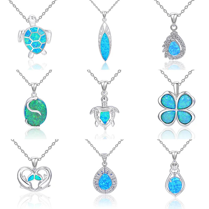 Blue Sterling Opal Jewelry Sea Animal Pendant Necklace Apollo Chain Birthday Gift