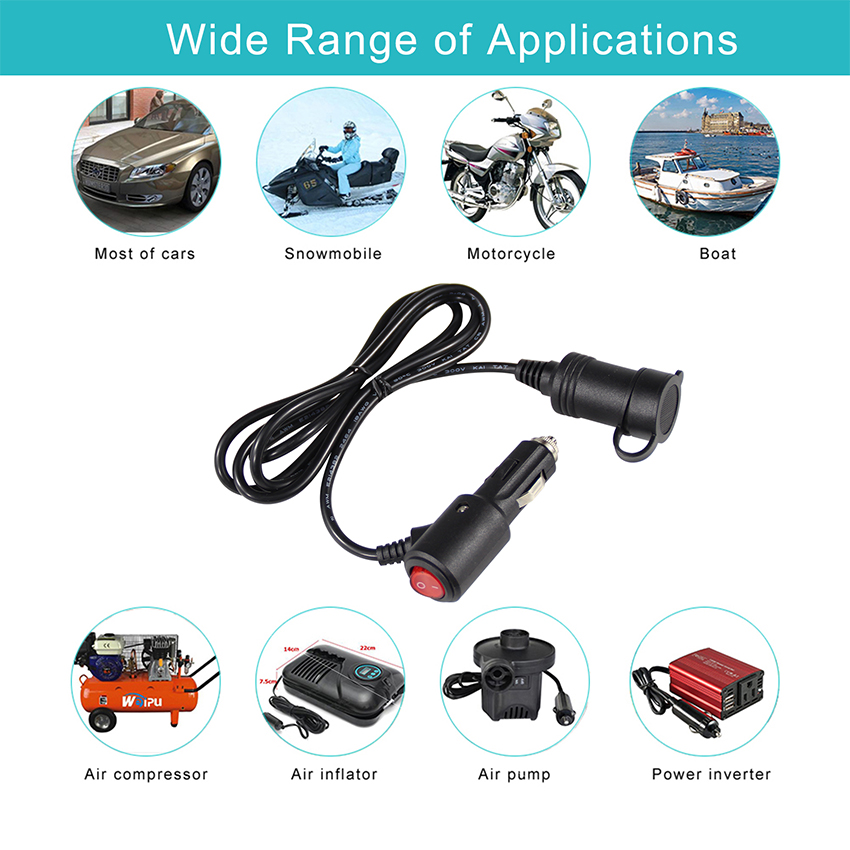 Car Cigarette Lighter Charger with Switch and Male To Female Connector