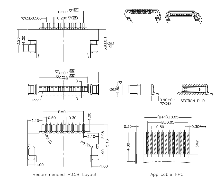 Digital Electronics 0.5mm Spacing FPC FFC Connectors